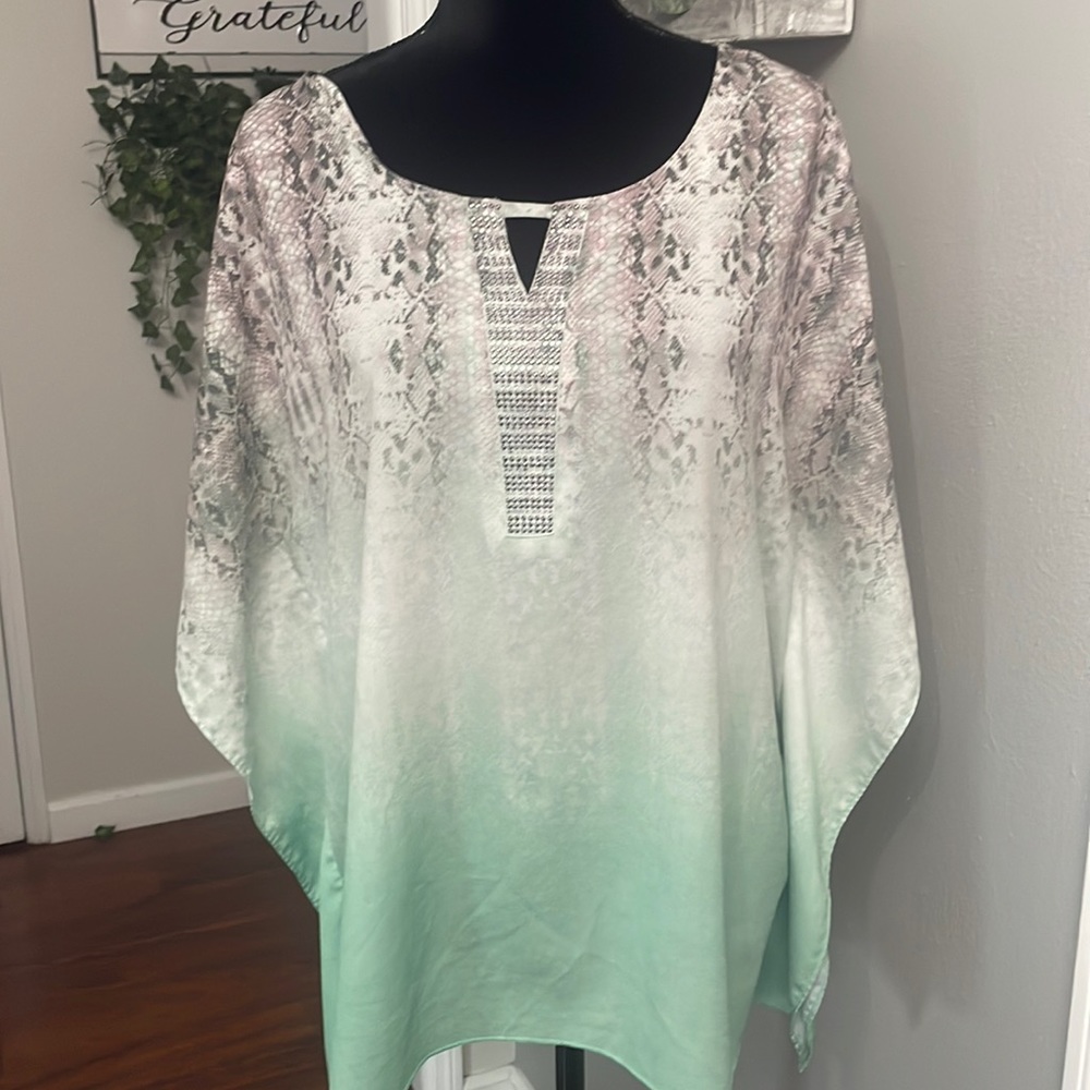 Style & Co. Blouse Women  Split V-Neck Kaftan Sleeve Gems Flowy
